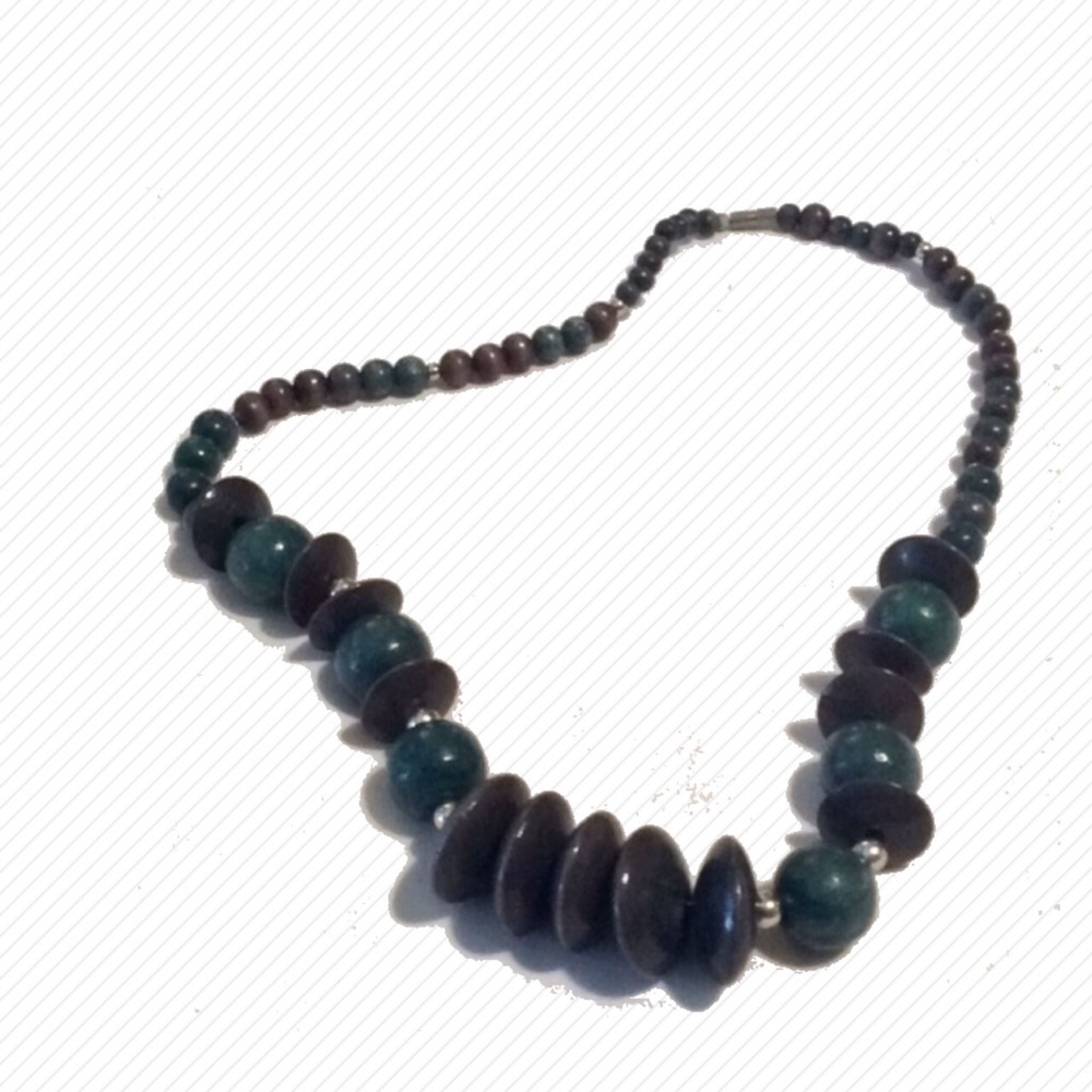 Wood And Gold Tone Beaded Necklace